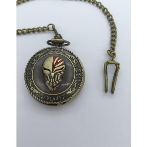 Vintage Bronze antiques pirates skull Modern clock steampunk pocket watches FOB chain