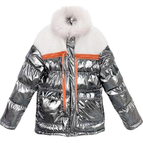 Bright Face Down Cotton Padded Womens Short 2021 Winter Jackets And Coats Womens Korean Fashion Fur stitching Keep warm Parka