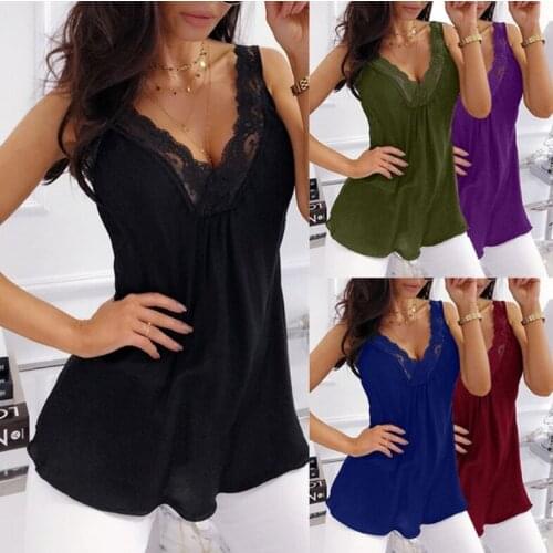 Spring and summer hot selling fashion new European and American Solid Casual bottoming lace V-neck sling vest T tank top women