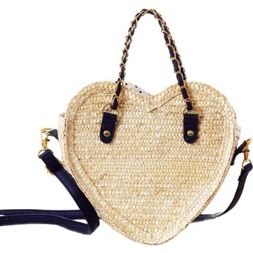 Women Summer Straw Bags INS Popular Female Beach Handbag Lady Natural Weave Shoulder Bag Heart Casual Travel Crossbody SS3048