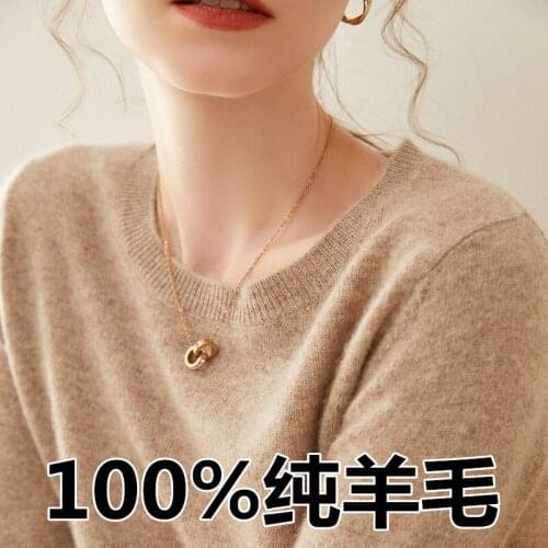 Round neck womens 100% wool sweater 2021 new style knitted solid color long-sleeved cashm sere sweater Spring and Autumn