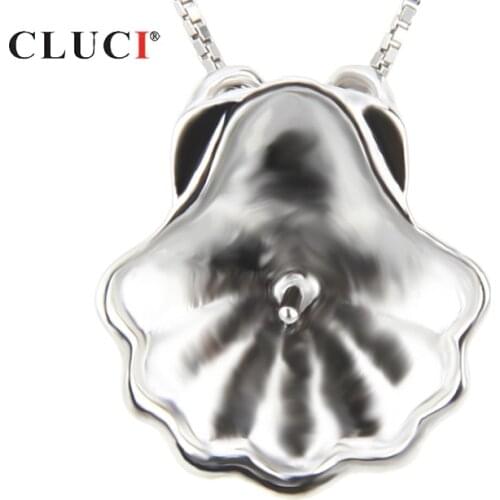 CLUCI 925 Sterling Silver Shell Shaped Pearl Pendant Mounting for Women Necklace Making Silver 925 Pendant Fine Jewelry SP010SB