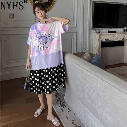 NYFS 2021 New Korean Woman Dress Loose Print long dress Vestidos Robe Elbise Summer Dress