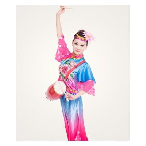 085) Peony Embroidery Chinese Traditional dance costumes square yangko fan dance costumes stage performance clothing drum wear