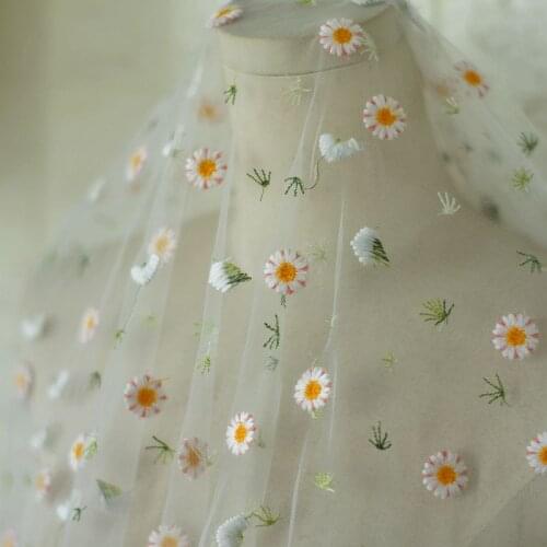 1*1.4m Organza Fabric With Embroidered Daisy Pattern For Curtain Diy Home Deco Kids Doll Dress Sew Fabrics 7color 2019 Hot