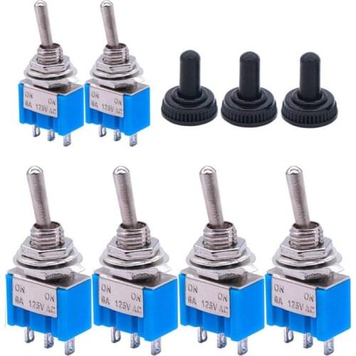 10PC/5PC Miniature Toggle Switch Single Pole Double Throw SPDT DPDT ON-OFF-ON ON-ON 120VAC 6A 1/4 Inch Mounting MTS-102 103 202