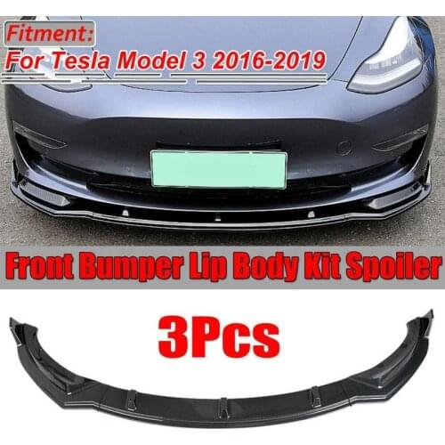 3Pcs Gloss Black Carbon Fiber Front Bumper Lip Spoiler For Tesla Model 3 2016 2017 2018 2019 Splitters Body Kit Accessories