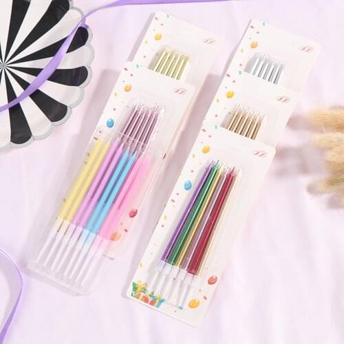 6PCS Golden Long Pencil Cake Candle Safe Flames Kids Birthday Party Wedding