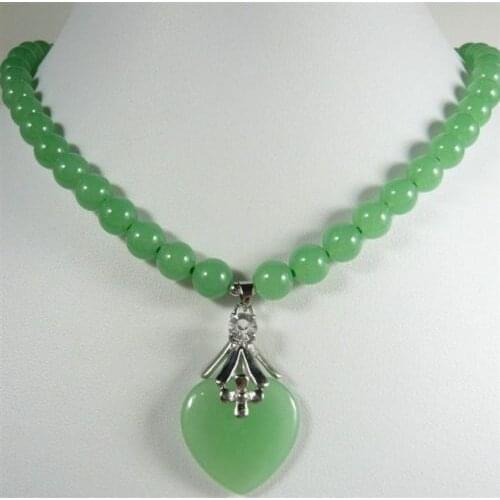 8mm light green jade necklace heart jade pendant