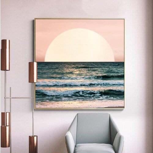 Abstract Sunrise Pink Landscape Sea Scene Canvas Print Painting Poster Wall Art Pictures for Living Room Bedroom Home Decoration