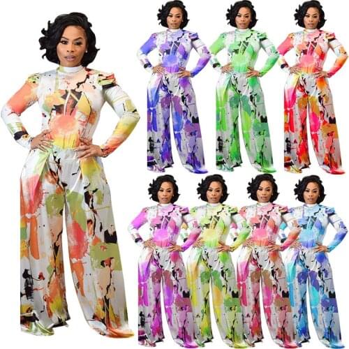 MUDAN White Autumn And Winter New Long-Sleeved T-Shirt Wide-Leg Pants Watercolor Two-Piece Suit