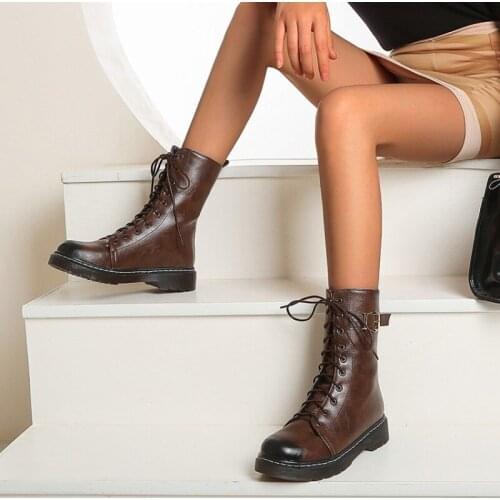 Female Women Shoes Ankle 2020 New Autumn British Wind Pu Leather Thick with Short Boots Rubber Non-slip Sole Motorcycle Boots