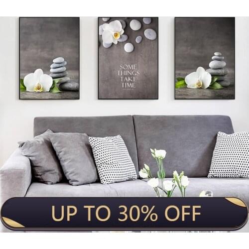 Zen Stone Beautiful White Orchid Flower Wall Art Canvas Painting Nordic Posters And Prints Wall Pictures For Living Room Decor