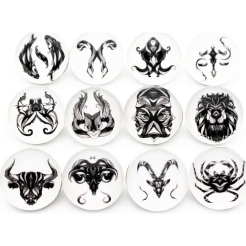 Hot selling 12pcs/lot glass snap buttons 12 constellation 18mm leather clasp snap button Bangles snap bracelet jewelry