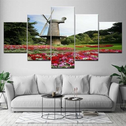 Canvas Painting Golden Gate Park windmills 5 Pieces Wall Art Painting Modular Wallpapers Poster Print for living room Home Decor