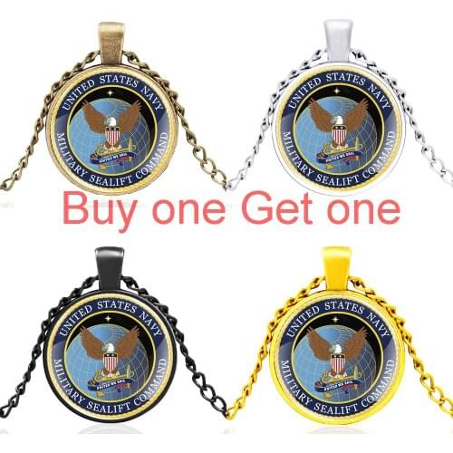 Classic United States Navy Military Sealift Command Design Glass Cabochon Men Women Pendant Necklace Jewelry Gifts