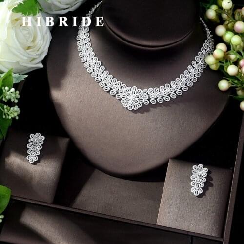 HIBRIDE Fashion Flower Shape AAA Cubic Zircon Bridal Jewelry Sets for Women White Color Africa Beads Jewelry Set Jewelry N-1033