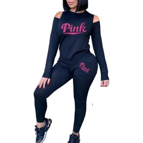 Autumn WomenS Tracksuits Long Sleeve Top Pants Sets Pink Letter Print Fashion Two Piece Clothes Sets Female Sports Workout 2pcs
