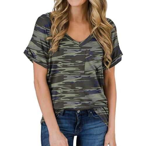 Summer TShirt Women Casual O-neck Short Sleeve Camouflage Leopard Pocket stretched graphic T-shirt Harajuku shirt women dropship