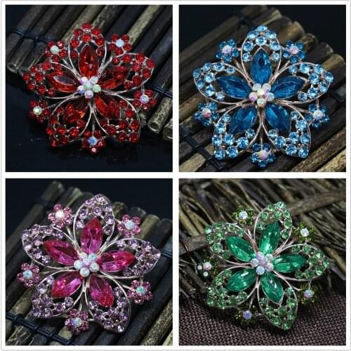 TRENDY Special Rose Gold-color Large Flower Rhinestone Brooches 8 Colors Charms Crystal Pins Accessories Jewelry N
