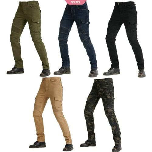 Mens Motorcycle Trousers With Protective Gear And Anti-fall Cycling Jeans