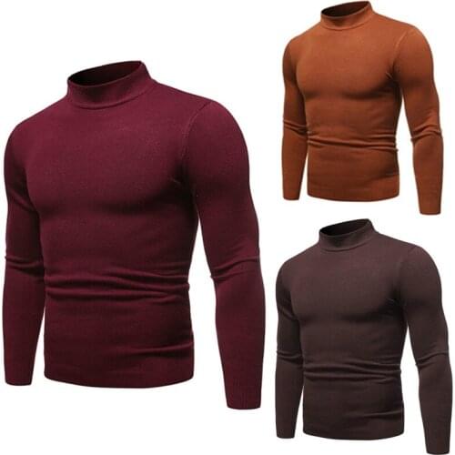 2020 New Mens Sexy Slim Fit Turtleneck Sweater Pullover Male Autumn Solid Color Long Sleeve High Neck Knitted Sweater Pullovers