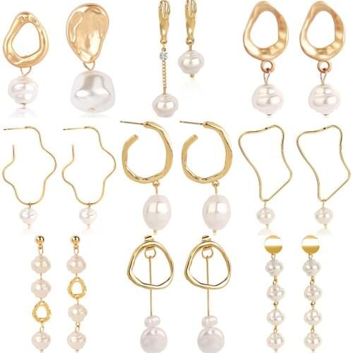 Multiple Designs Baroque Irregular Simulated Pearl Drop Earrings For Women Geometric Metal Earrings Wedding Pendant Jewelry Gift