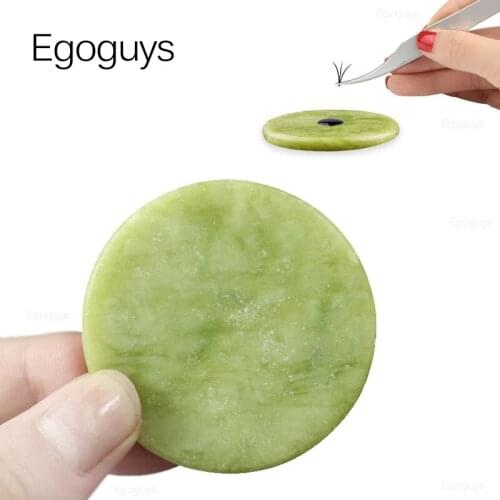 Round Jade Stone Eyelash Extension Glue Pallet Nail Color Palette Emerald Adhesive Stand Holder Polish Plate Pad False Lash Base