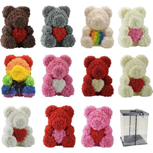 Rose Bear 40cm Teddy Bear with Heart for Women Gift Bear With Flower