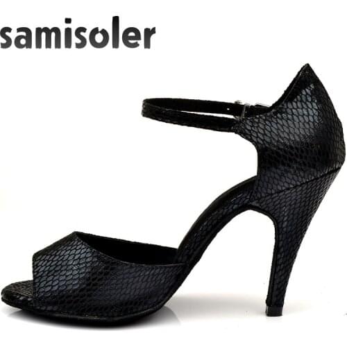 Samisoler Black New Cloth Collocation Shine Ribbons Ballroom Fashion Dance Women Latin Dance Competition Shoes