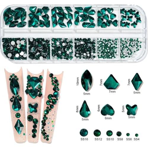 12Girds Box Multi Size AB Colorful Hotfix Rhinestones Flatback Crystals Diamonds Gems 3D Glitter Nail Art Luxurious Decorations