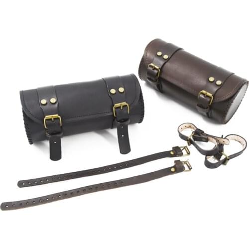 Universal Vintage Motorcycle Front Fork Leather Bag Handlebar Side Tube Tool Kit Classic Bike Pannier Saddle Bags