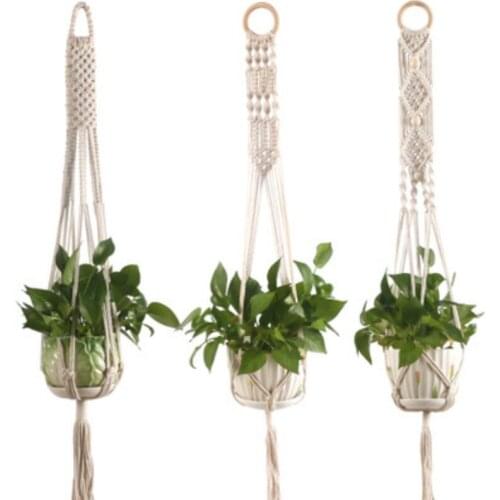 Plant Hanger Basket Vintage Cotton Linen Flowerpot Basket Lifting Rope Hanging Basket Home Flower Pots Decorative Plant Holder