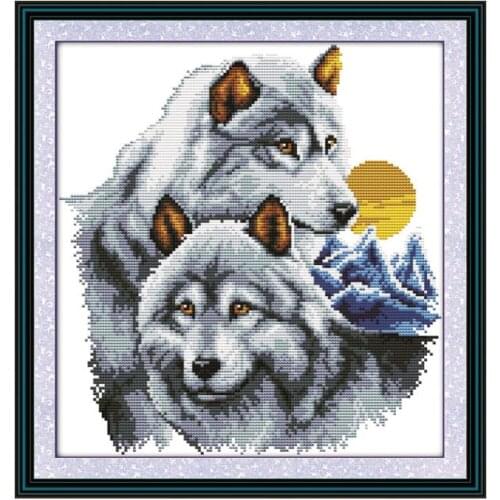 Cross stitch wolfs partner cross stitch kits character retro oil painted chinese Hand embroidery needlework decorations for home