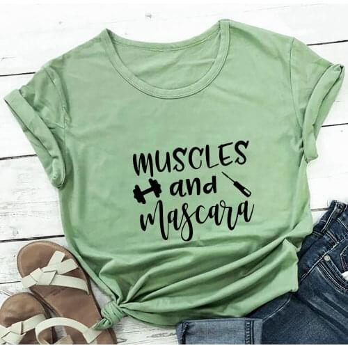 Muscles And Mascara 100%Cotton Print Women Tshirt Unisex Funny Summer Casual O-Neck Short Sleeve Top Outdoor Workout Shirt