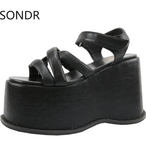 Women Lolita Belt Round Toe Gothic Punk Sandals Shoes Platform Wedge High 12CM Heel Creepers Japanese Harajuku Dark JK Retro HQ