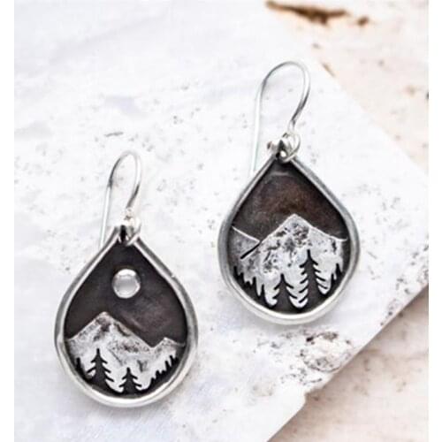 Vintage Mountain Peak Earrings Silver Color Crystal Drop Earrings for Women Female Boho Fashion Party Jewelry Gift for her
