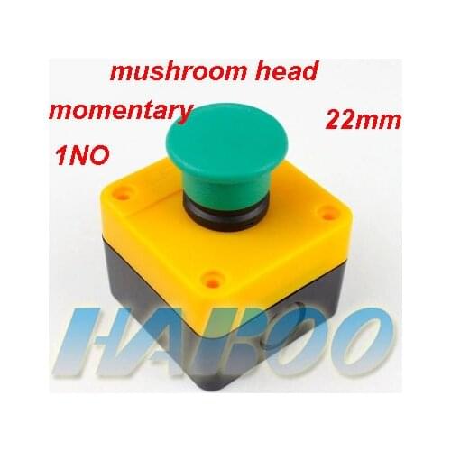1pcs shipping free packing dia.22mm musroom head momentary push button switch & box with 1NO contacts