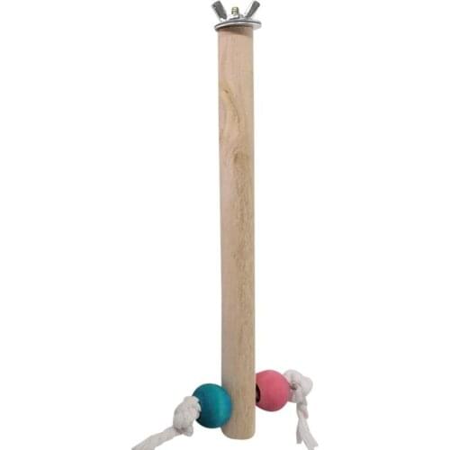 1pc Wooden Bird Perch Stand Wood Beads Rope Standing Parrot Toy Pet Interative Toys Bird Chewing Toy Birds Supplies Random Color