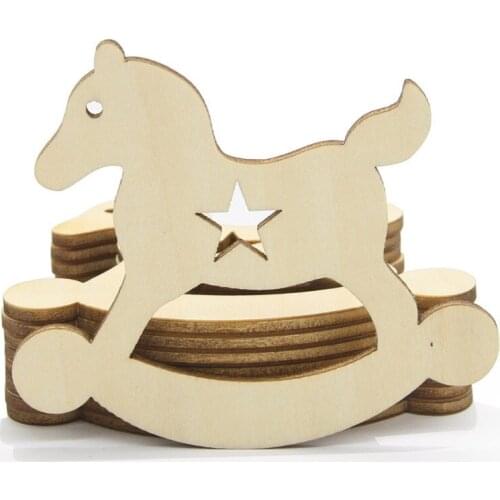 10PCS Natural Wooden Horse Cutouts with Twine for Hanging Decoration DIY Handicrafts for Baby Shower Wedding Christmas Decor