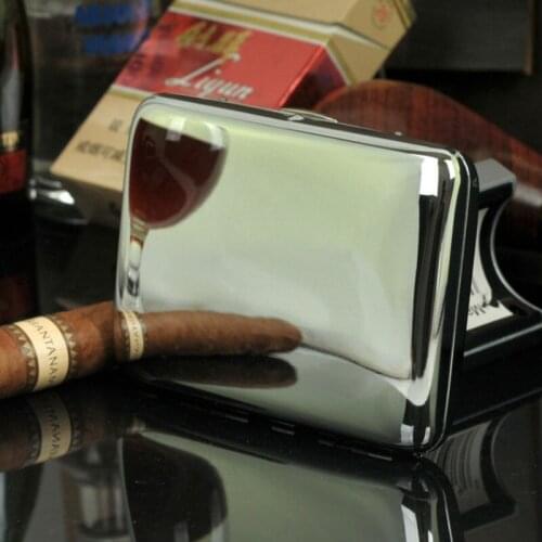 16 Sticks Simple Mirror Brass Cigarette Case Silver Color Portable Storage Boxes Smoking Holders Moisture-proof Mens Gifts