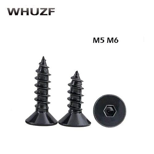 20pcs 8.8 grade 40pcs M5 M6 alloy steel flat head inside hexagonal self tapping screws hex self-tapping parafuso wood screws