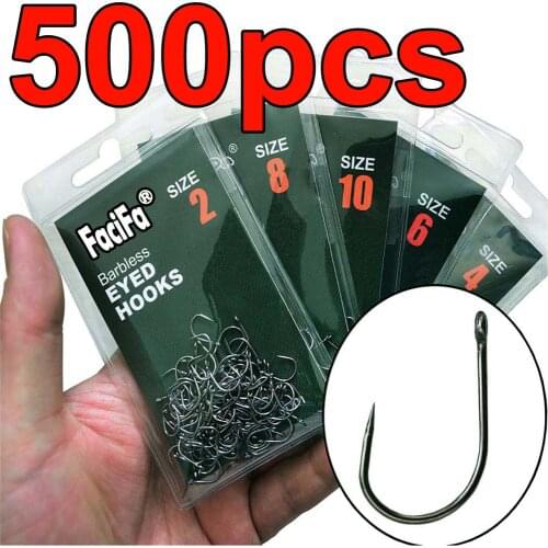 500pcs Non-barb eyed Circle Carp Fishing Hooks with Hole Size 2 4 6 8 10 12 fishhook Single Hook