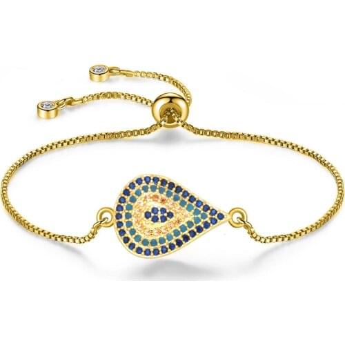 AAA Multicolor Cubic Zirconia Stones Medusa Tears Greek Evil Eye Charm Bracelet Women Turkish CZ Water Dropsh Adjustable Jewelry