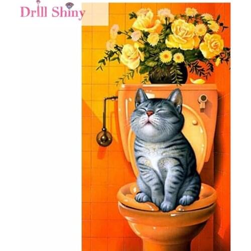 New DIY Diamond Embroidery Cat Diamond Painting Cat Sitting On The Toilet Diamond Mosaic Embroidery With Home Decoration