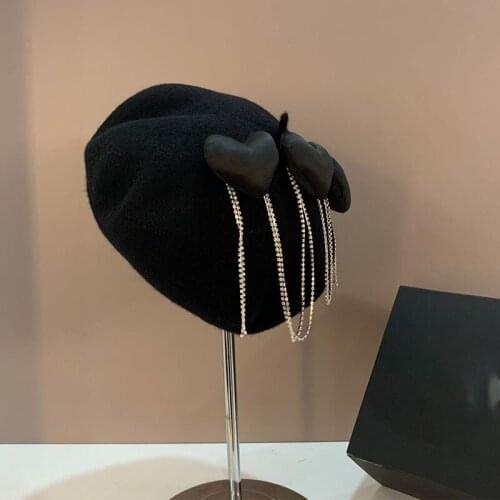 Luxury Wool Beret Metal chain Beret Womens Winter Hat French Hat 2021 New Arrival Ladies Spring Solid Caps Beret Hats