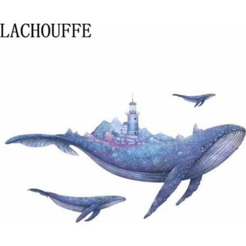 Large 3D Blue Whale City Sticker Living Room Decoration Vinyl Wall Stickers DIY Modern Bedroom Home Decor Mural Wall Art