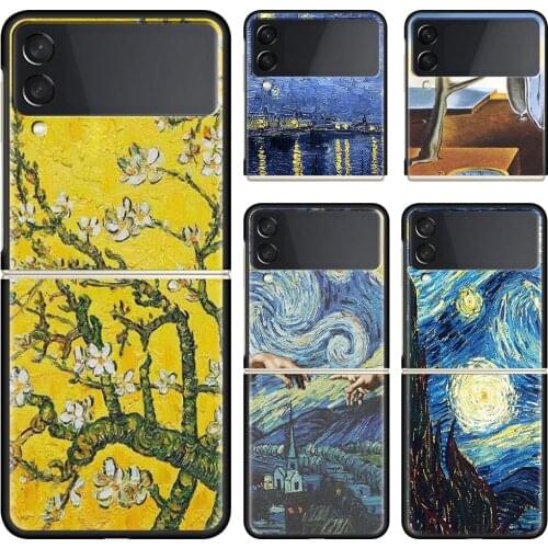 Phone Case For Samsung Galaxy Z Flip 3 5G Black Hard Cover ZFlip 3 Luxury Shockproof Bumper Cases Fundas Van Gogh Art Aesthetics