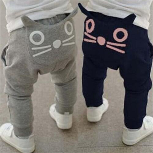Baby pants for girls spring trousers Infants kids loose pants cat print boys cartoon baby boy trousers blue grey casual pants