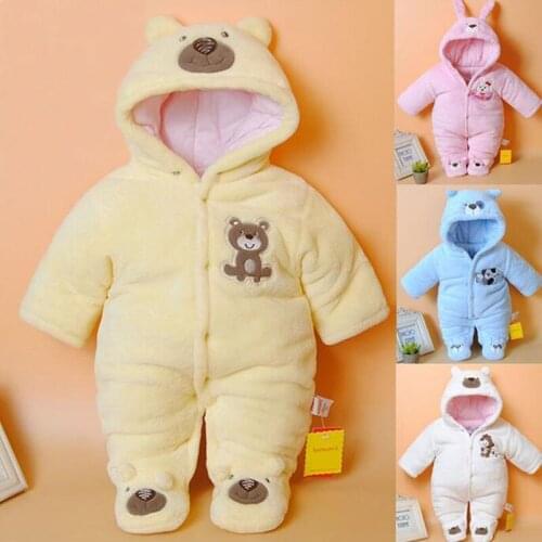 Newborn Baby Rompers Cartoon Hooded Winter Baby Clothing Thick Cotton Baby Girls Outfits Baby Boys Jumpsuit Infant Clothes